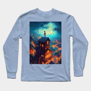 young boy on a rooftop Long Sleeve T-Shirt